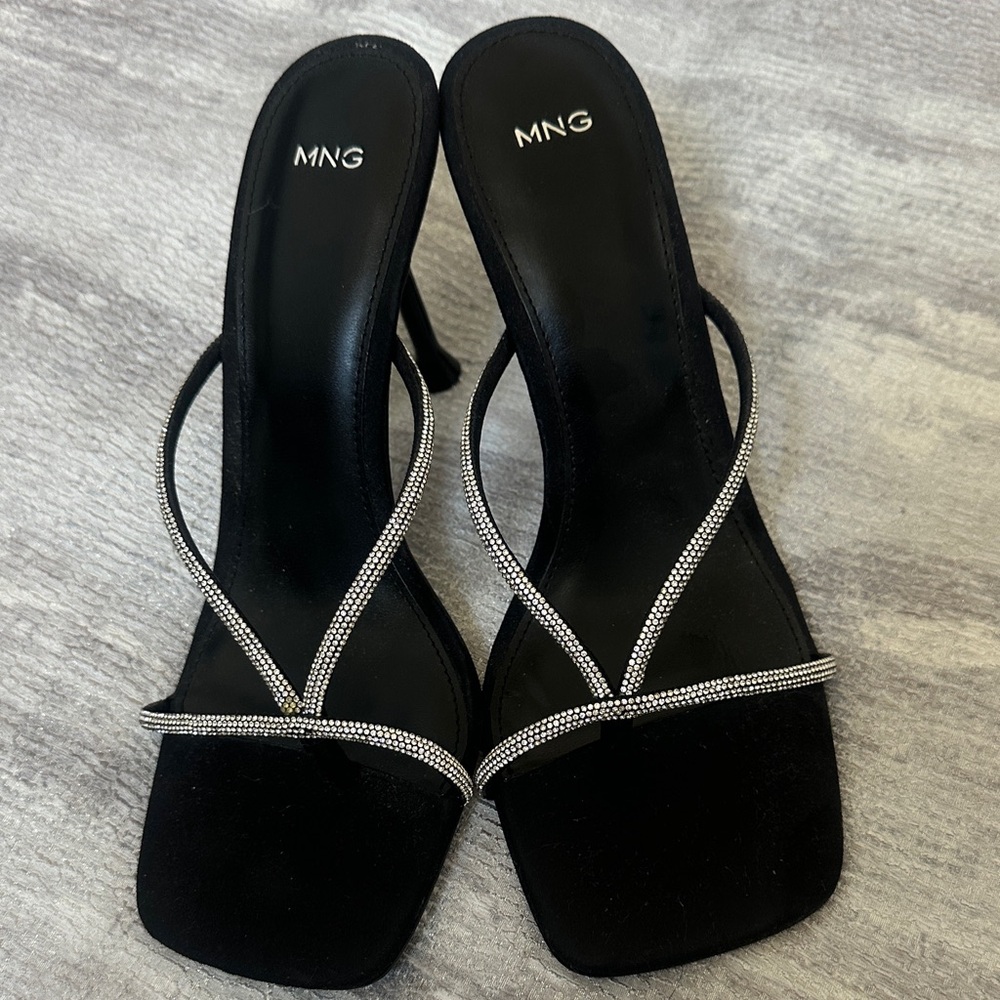 Mango Elegant Black Heels with Silver Accents